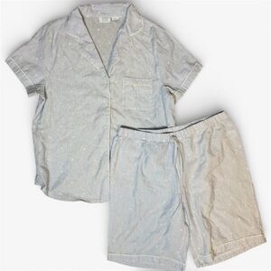 Sigrid Olsen Women’s Blue 100% Cotton Pajama Set Button-Down Top & Shorts Size L